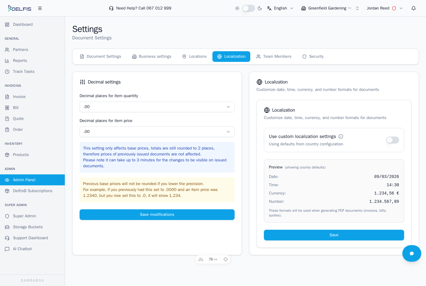 Localization Settings